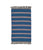 Small Portuguese Rug. Blue with white and red striped rectangular wool rug with fringe at ends.