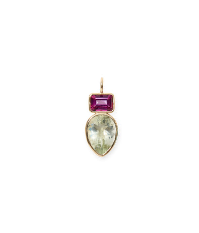 Pink Topaz & Green Amethyst Teardrop 14k Gold Necklace Charm