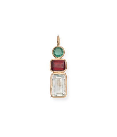 Emerald, Garnet & Green Amethyst 14k Gold Necklace Charm