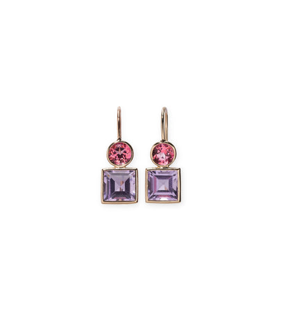 14k Gold Pastille Earrings in Pink Topaz & Amethyst