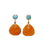 Maple Earrings. With aqua amazonite tops and hanging abstract leaves in amber-colored glass