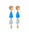 Palma Earrings. Long earrings with gold coin tops, linked blue glass and aqua resin beads, and gold drops.