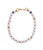 Pacifica Pearl Collar. Freshwater pearl necklace knotted with orange and blue thread, with gold-plated hook closure.