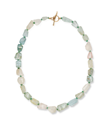 Small Faceted Aquamarine Nugget, Emerald & 14k Gold Necklace