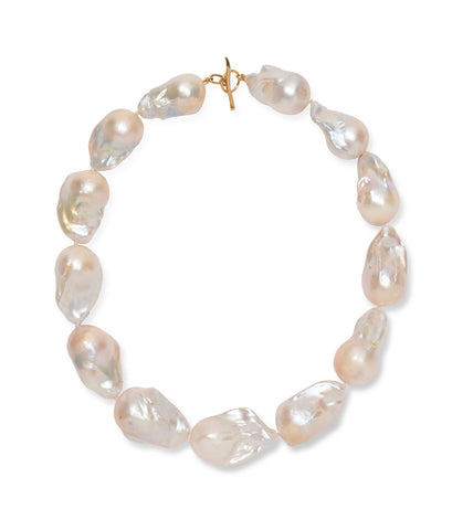 Extra Large White Baroque Pearl & 14k Gold Necklace