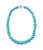 Large Graduated Turquoise & 14k Gold Necklace. Chunky blue turquoise beads dotted with tiny rubies, with gold closure.