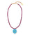 New Bloom Necklace in Cerulean. Small ruby beads with carved imitation turquoise flower pendant set with peridot stone.