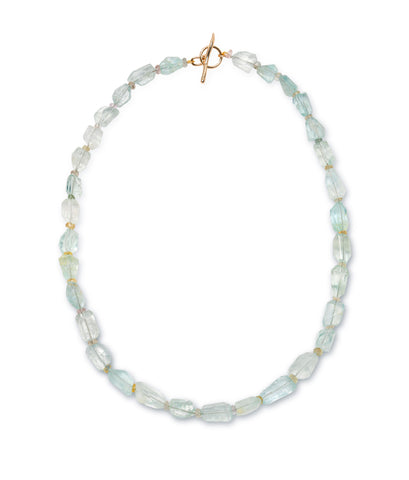 Aquamarine Nugget & Sapphire 14k Gold Necklace