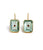 Tile Earrings in Aqua. Gold-plated brass earwires with light aqua rectangular glass stones and tiny faceted garnet.