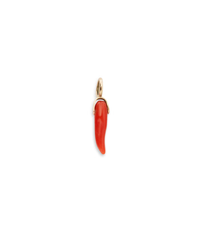 Dark Red Coral Horn 14k Gold Necklace Charm
