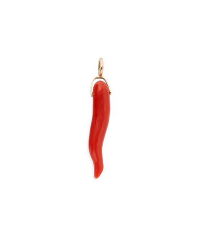 Dark Red Long Coral Horn 14k Gold Necklace Charm