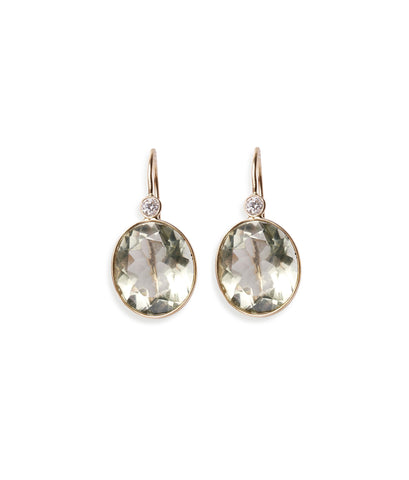 14k Gold Pool Earrings in Green Amethyst & Diamond