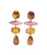 14k Gold Amber & Pink Opal Column Earrings. Linked amber and pink opal cabochon earrings with 14k gold bezels.