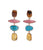 14k Gold Amber, Pink Opal & Turquoise Column Earrings. Linked amber, pink opal, and turquoise stone earrings.