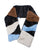 Fur Stole in Deep Sea. Black, brown, cream, and sky blue faux fur stole with wave motif.