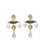 Royal Earrings. Gold-plated brass earrings with cast "coin" tops, dark green amethyst, and hanging freshwater pearls, g...