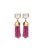 Masquerade Earrings. Ruby-beaded chandelier earrings with gold-plated brass and mother-of-pearl tops.