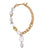 Boulder Lariat. Asymmetric gold chain lariat necklace, with freshwater pearl, lemon quartz, and rock crystal beads.