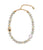 Prairie Necklace in Meadow. Green quartz and small citrine and garnet beads, with gold-plated brass and pearl accents. 