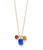 Rios Necklace. Close-up of blue chevron glass, olive jade leaf, and amber glass charms with gold-plated chain.