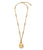 Celestial Pendant Necklace in Ivory. Gold-plated chain with etched pendant, in ivory enamel with olive jade cabochon.