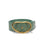 Wide Georgia Belt in Aqua. Rolled up thick jade-green leather belt with gold-plated kidney-shaped buckle.