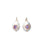 Pearl Pablo Earrings in Pink Amethyst. Gold ear wires with freshwater pearl drops inlaid with faceted pink amethyst.