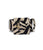 chenille-covered belt with black and white tiger print and oversized square buckle.