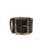 Geo Chain Belt in Black. Wide black leather belt with square gold linked buckle.