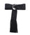 Brigitte Belt In Black Fringe. Black moire fabric obi belt with clear round acrylic closure and hanging black fringe.