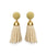 Faraway Earrings. Gold-plated with beige silk cord tops and cream twisted silk cord tassels. 