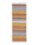 Shelter Stripe Runner. Long rectangular flat weave rug with varying widths and shades of blue, tan, and orange stripes.