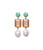 Demy II Earrings. Gold-plated with amazonite stone tops, peach carved glass baguettes, and freshwater pearl drops. 