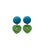 Peniche Heart Earrings. With teal silk cord tops and green chrysoprase hearts set with green amethyst faceted cabochons