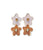 Camilo Drop Earrings. Two abstract flowers in gold-plated brass with pink and orange enamel and semiprecious stone inlay