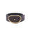 Wide Georgia Belt in Woven Espresso. Embossed basket-weave dark brown leather belt with gold-plated brass buckle. 
